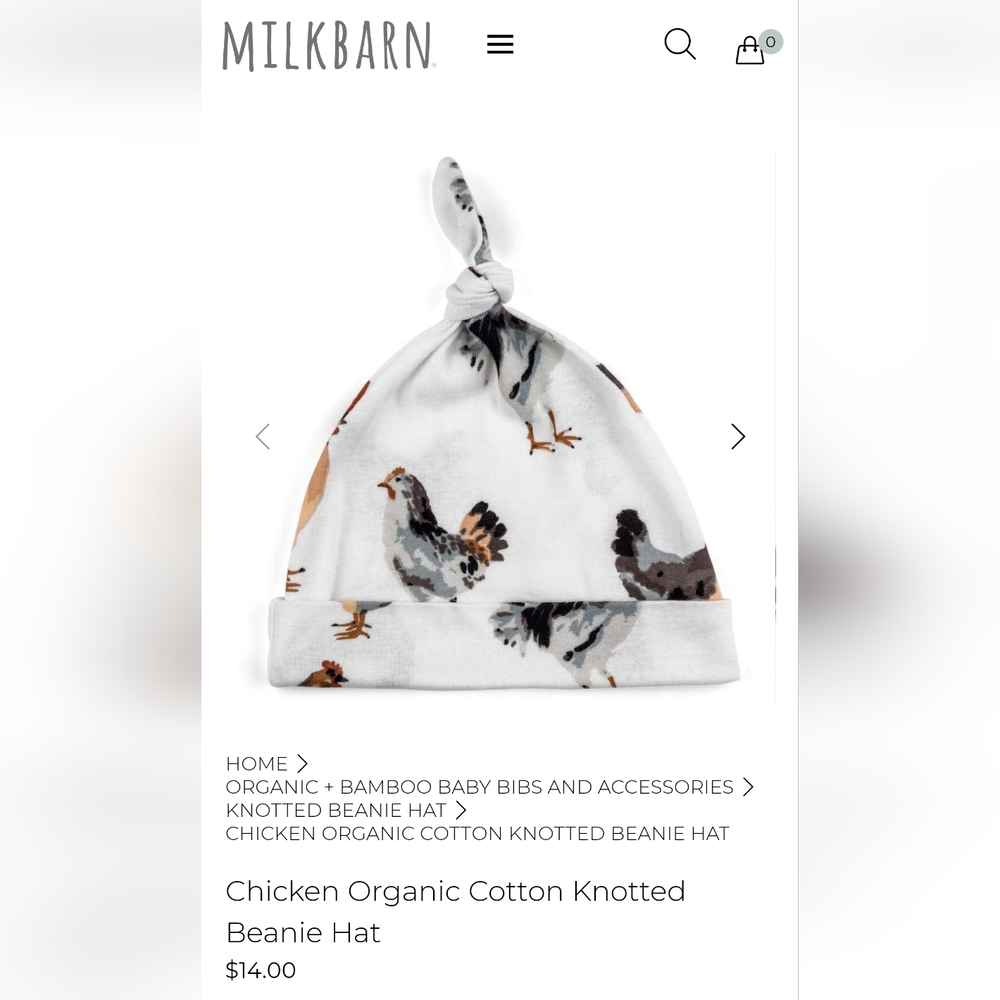 Milkbarn Organic Cotton Knotted Cap Rooster Print